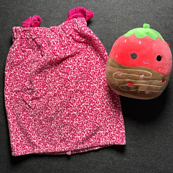 Girls Valentines Gift: Pink Heart Terry Wrap Robe L / XL 8 & Squishmallows - Picture 8 of 10